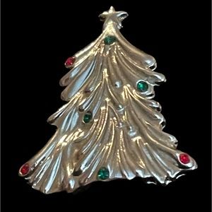 1980’s Christmas Tree Brooch/Pendant Multi Color Rhinestones